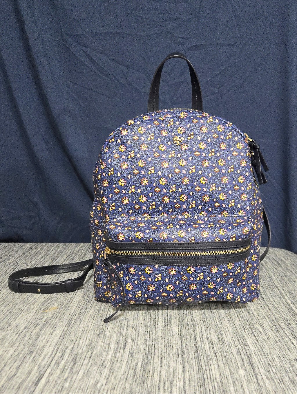 Tory Burch Authentic Blue Floral Kerrington Backpack - Size Medium 14" X 10"